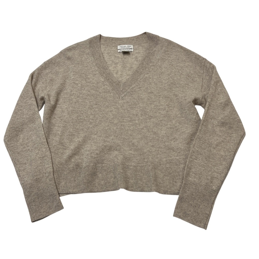 Rachel Zoe Sweater Womens L Beige 2 Ply Cashmere Pullover Soft Quiet Luxury